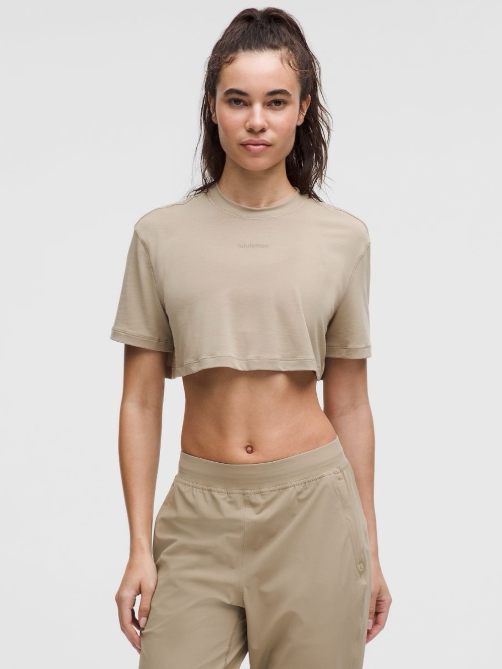 lululemon Jersey Training Super Cropped Short Sleeve Shirt Taupe size 8